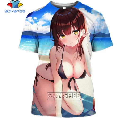 SONSPEE Anime Sexy Bikini Loli 3D Printed T-shirt Harajuku Otaku Alternative Curious Cocktail Beauty Casual Oversize Mens Tops