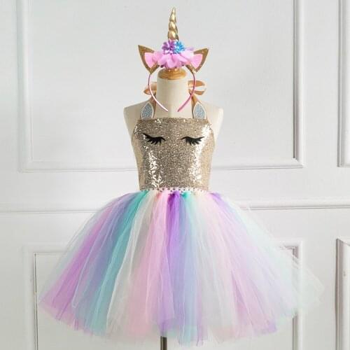 POSH DREAM Unicorn Children Kids Girls Tutu Dresses New Sequined Cartoon Carnival Costume for Girls Dress Toddler Girl Dresses