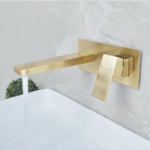 Concealed Brushed Gold Wall Mounted Basin Faucet Single Handle Mixer Tap Hot And Cold Water Bathroom Bath Sink Brass Faucet