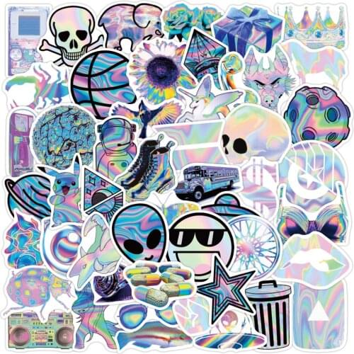 10/30/50PCS INS Style Mixed Holographic Laser Stickers Waterproof DIY Skateboard Graffiti Luggage Cool Cartoon Sticker Kid Decal