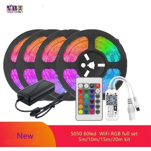 5/10/15/20M LED Strip light DC12V smd5050 60led WiFi RGB set with 24 Keys Wireless Intelligent RGB controller