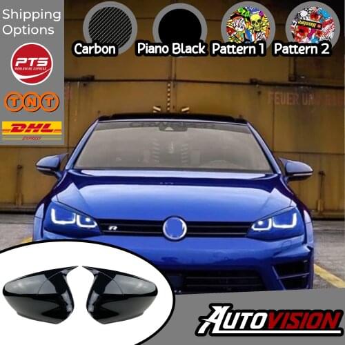 Mirror Cover For VW Golf MK 7 2012 2013 2014 2015 2016 2017 2018 2019 2020 Accessory Bright Black Piano Black BATMAN Case CAR