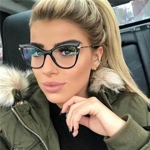 Ladies cats eye glasses retro clear without diopters glasses frame women transparent eyeglass frame eyewear Female metal frame