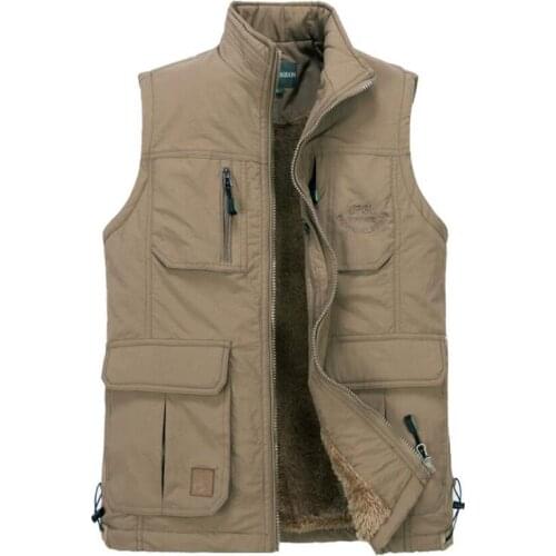 New Autumn&Winter Men photography vest men Multi-pocket Man Lambs wool lining Warm men vests Plus Size S-4XL