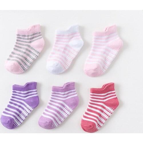 ZWY748 Cotton Childrens Anti-slip Boat Socks For Boys Girl Low Cut Floor Kid Sock With Rubber Grips Four Season