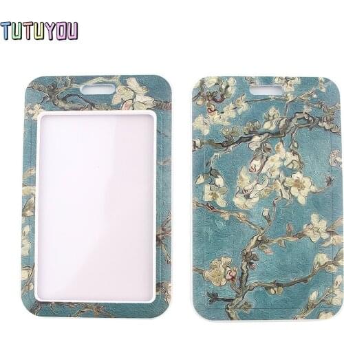 1pc PC2461 Painting Art Van Gogh Flower Fashion Card Holder ID Holder Bus Card Holder Staff Card With Lanyard