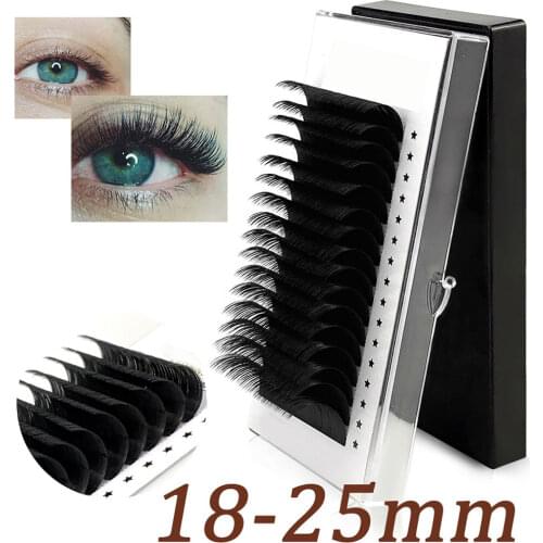 16rows 20-25MM Super Long Length False Eyelash Extension Faux Mink Black Material BCD Curls 1 Tray/Lot Matte Wholesale Free Logo