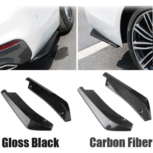 2PCS Universal Car Rear Bumper Lip Angle Splitters Diffuser Protection Carbon Fiber Gloss Black Winglets Side Extensions