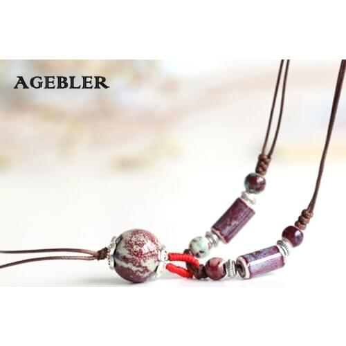 2018 Vintage Jewelry Long Ceramic Necklaces Fashion Paragraph Sweater Chain Handmade Colorful Bead Tassel Boho Style