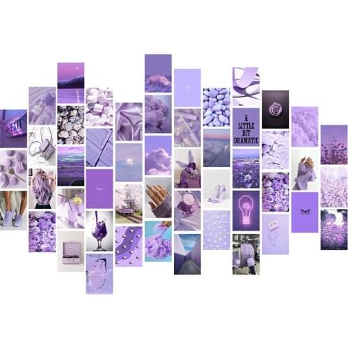 50pcs Purple Girly Style Cloud Wall Collage Kit Aesthetic Pictures Beachy Coastal Scenery Cobblestone Photo Prints Decoration