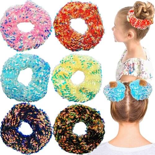 6 Pieces Extremely Shinning Hair Scrunchies for Party sequins Scrunchies Colorful Hair Bands for Women Girls Hair Accessories