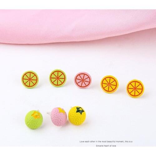 6pcs Summer Fresh Lemon Stud Earrings For Women Fashion Fruit Jewelry For Girls Star Round Paint Diy Earrings Nail Material