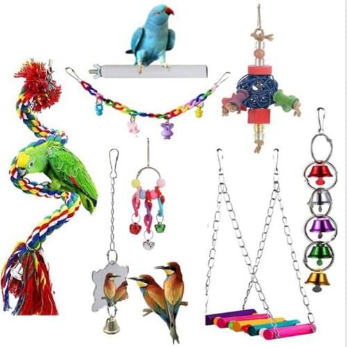 8PCS Parrot Toys Bird Swing Bird Hanging Chew Toy Bird Cage Suspension Bridge Station Barbell Bird Parakeet Cage Toy Supplies