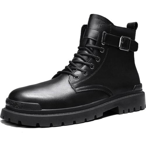 Mens Boots Genuine Leather Casual Shoes Side Zipper Retro Classic Martin Thick Sole Non-slip Work Safety Tooling Boot Motorcycle