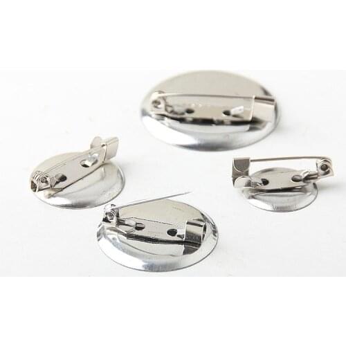 300pcs pad brooch Silver tone Metal Brooch Pin Backs back pins w/20mm-35mm round pad mix size nickle free