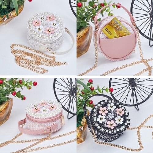 Flower Handbag Floral Shoulder Bags Children PU Leather Messenger Bag Girls Crossbody Bag Kids Small Round Satchel Handbags