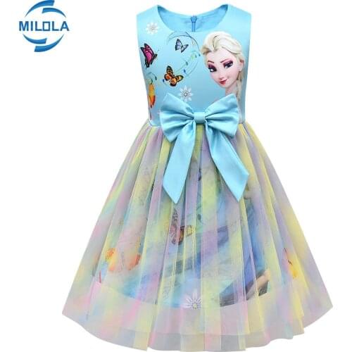 Disney Elsa Anna Frozen Girls Kid Ball Gown Princess Dress Bow Knot Cute Rainbow Party Birthday Gift Cosplay Costume Clothes
