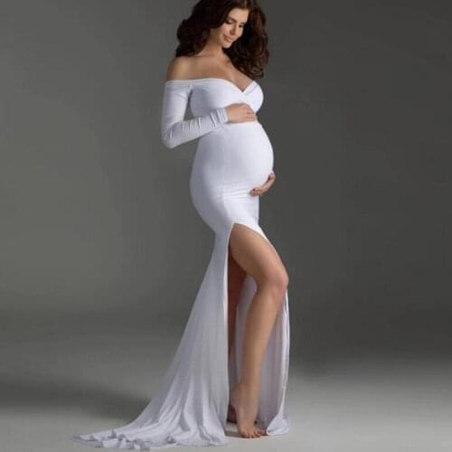 Long Split Pregnant Woman V-neck Tailed Maternity Dresses For Photo Shoot Voile Mermaid Maternity Photography Props 2021 New