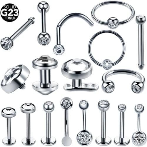 New 1PC Titanium Piercing Micro Dermal Anchor Crystal Gem Horseshoe Ring Labret Rings Navel Piercing Ear Tragus Fashion Jewelry