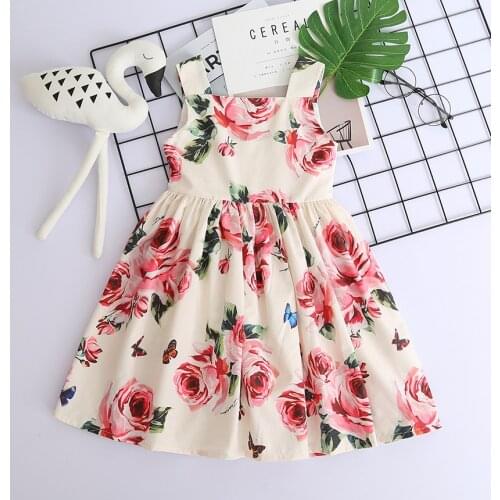 Summer Toddler Dresses Girls Clothing Cotton Baby Girls Princess Kids Clothes Sleeveless One Piece Flower Print Costume