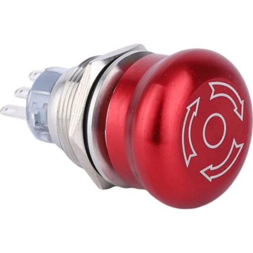 16mm 19mm 22mm Metal Emergency Stop Switch, Rotary Push Lock Type Emergency Stop Button Switch Mushroom Head