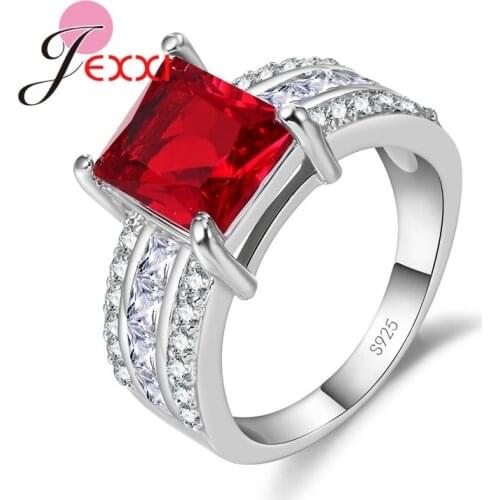 Fashion 4 Colors Simple Women 925 Sterling Silver Rings Square Cubic Zirconia Engagement Wedding Promise Finger Rings