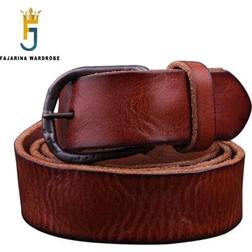 FAJARINA Top Quality 100% Solid Cow Skin Belt Men‘s Retro Cowhide Leather Pin Buckle Metal Belts Men Jeans 3.8cm Width N17FJ914