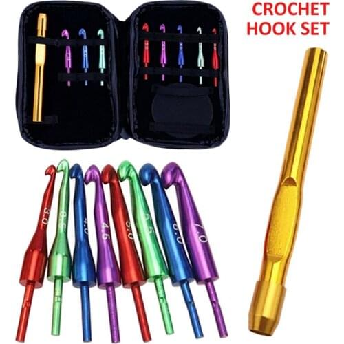 Creative 8Pcs Crochet Hook Set With Bag Sweater Metal Hook Weave Crochet Needles Removable Crochet Head Handmade Sewing Tools