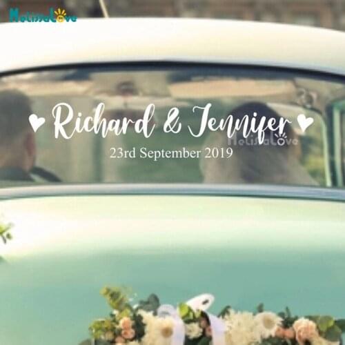 Just Married Personalised Custom Name Date Car Wedding Sticker Decal Removable Waterproof Vinyl Wall Mirror Board Decor BD716