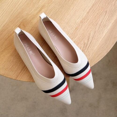 2020 New Casual Women Soft Shoes Breathable Knit Pointed Shoes Womens Flat Shoes Ballet Single Shoes Comfortable Pregnant Shoes