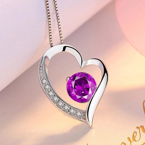 Trendy White Purple CZ Zircon Heart Necklaces Pendants Womens Fashion Statement Chokers Necklace Gifts