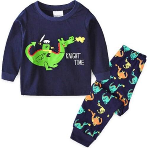 Retail Spring Autumn Children Toddler Pajamas Cotton Sleepwear Baby Pijamas Kids Boys Pyjamas Little Dinosaur Cartoon Blue 2-7y
