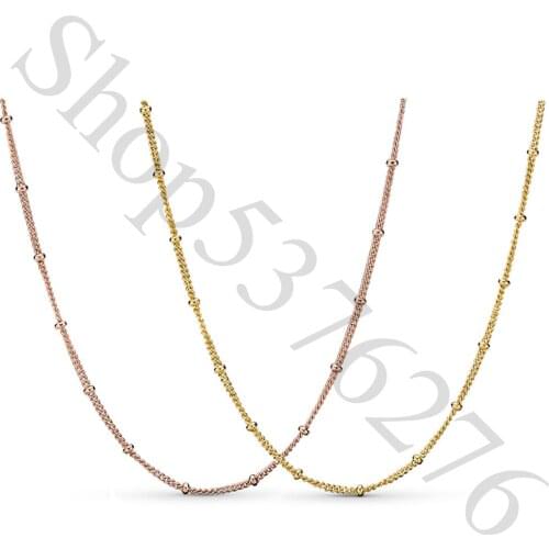 Authentic 925 Sterling Silver Beaded Fashion Chain Necklace Fit Pandora Women Bead Charm Gift DIY Jewelry