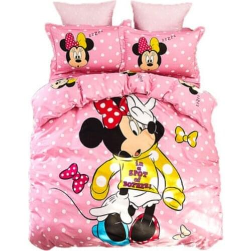 Disney Cute Cartoon Pink Minnie Mouse Pattern Bedding Girl Bedroom Decoration Duvet Quilt Cover Pillowcase Bed Sheet Home Fabric