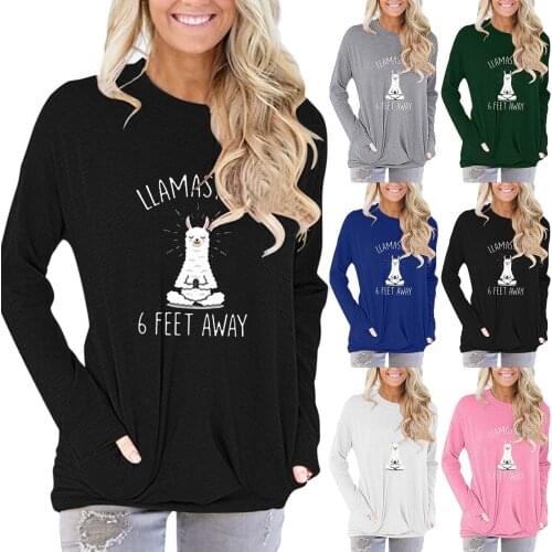 Autumn womens pullover fashion round neck alpaca print long-sleeved pullover multi-color multi-size explosive clothes 50