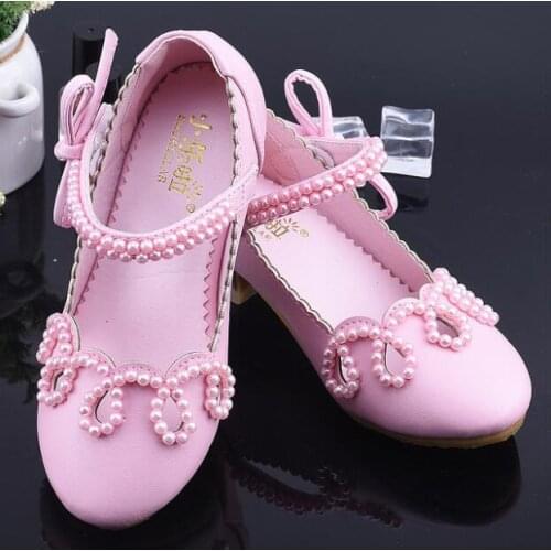 Girl High Heels Pink Sandals Childrens White Princess Shoes Beads Students Dance Shoes Kids Sandals