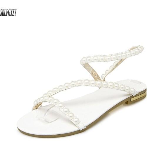 SKLFGXZY 2019 fashion leather sandals 100% pearl leather sandals beach ladies' sandals leather ladies' shoes sizes 34-46