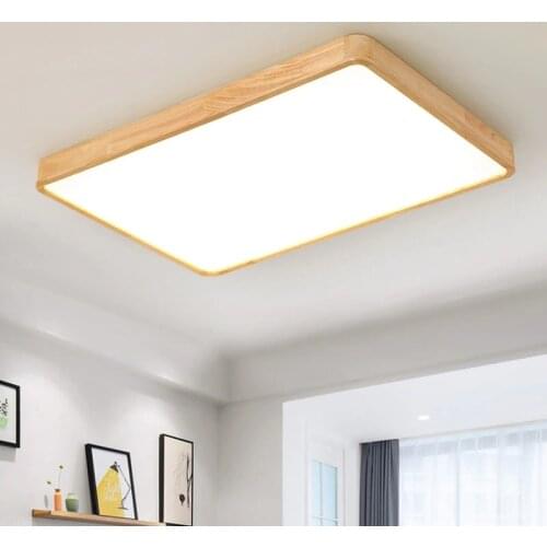 Modern Wooden LED Ceiling Light Indoor Lighting Fixture Home Lamps for Living Room Bedroom Remote Control Ultra-thin Design Lamp
