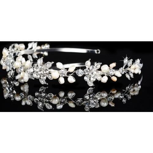 SLBRIDAL Handmade Rhinestone Crystal Freshwater Pearls Wedding Tiara Bridal Crown Princess Bridesmaid Headpiece Hair accessories