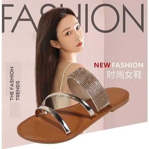 Female Comfortable Shallow Solid Elegant Slippers Office Ladies Outside Summer Bling Crystal Fashion Non-slip Sandals2021