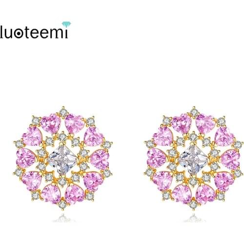 LUOTEEMI Crystal Stud Earrings for Women Small Purple Heart White Cubic Zircon Fashion Romantic Jewelry Boucle D'Oreille Femme