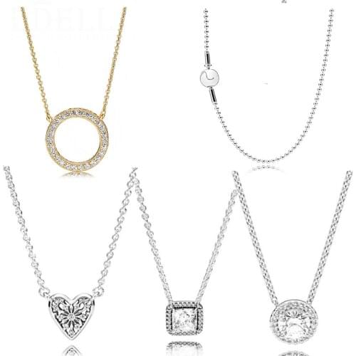 New Fashion High Quality 100% S925 Sterling Silver Really Shiny Necklace Heart Eternal Winter COLLIER E Collection Beaded