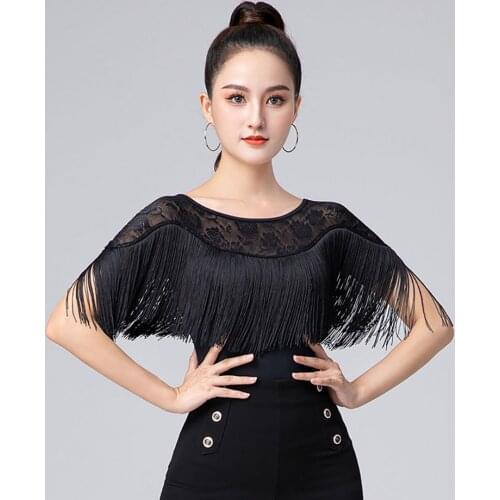 SS093 Latin Dance Bodysuit Women Tassel and Lace Patchwork Design Latin Dance Tops for Modern Ballroom Dancing Performamnce