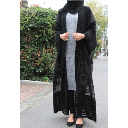 2021 Women Muslim Dress Foreign trade explosion models new Muslim womens long embroidered mesh cardigan Dubai dress