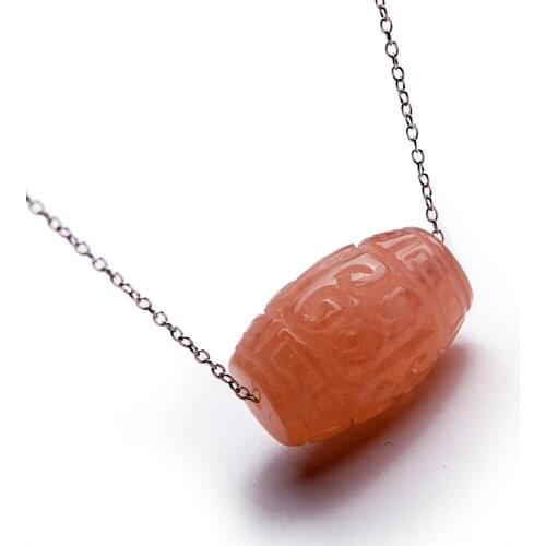 Genuine Morganite Natural Stone Women Barrel Bead Charm Pendant Necklace 22*15mm