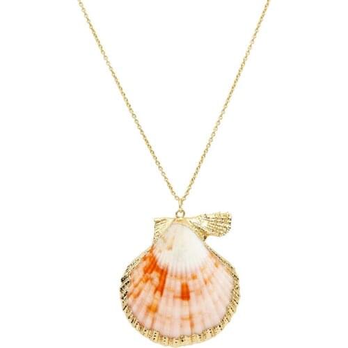 FUWO Gold Trimmed Colorful Scallops Necklace With High Quality Brass Chain For Women Jewelry Gift NC504 10 Pieces/Lot