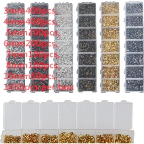 Jewelry Making box Gold/Silver 3-10mm open ring Chain Beads Set for DIY Beading Bracelet Necklace Earrings