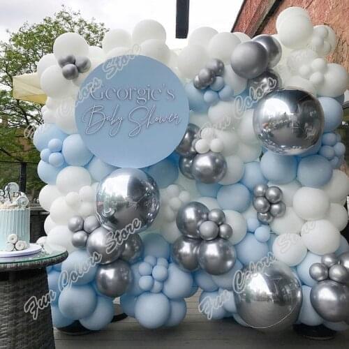 193pcs Macaron Blue Wedding Birthday Party Backdrop Baby Shower White Holidays Dinner Table 4D Aluminum Foil Balloon Garland Kit