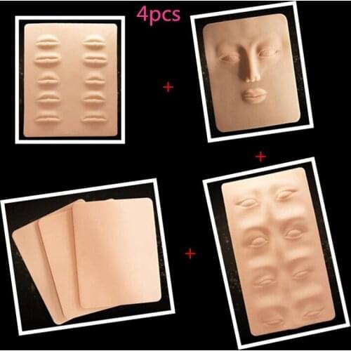 4pc / lot Face Eyebrow Lip Tattoo Practice Blank Silicone Fake Skin Tattoo Practice Skin 3D Cosmetic Permanent Makeup