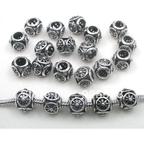 Free shipping 50pcs/lot big hole antique plated alloy beads fit European bracelet jewelry DIY